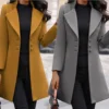 Mid-length Coat solid color ladies Woolen - Image 2